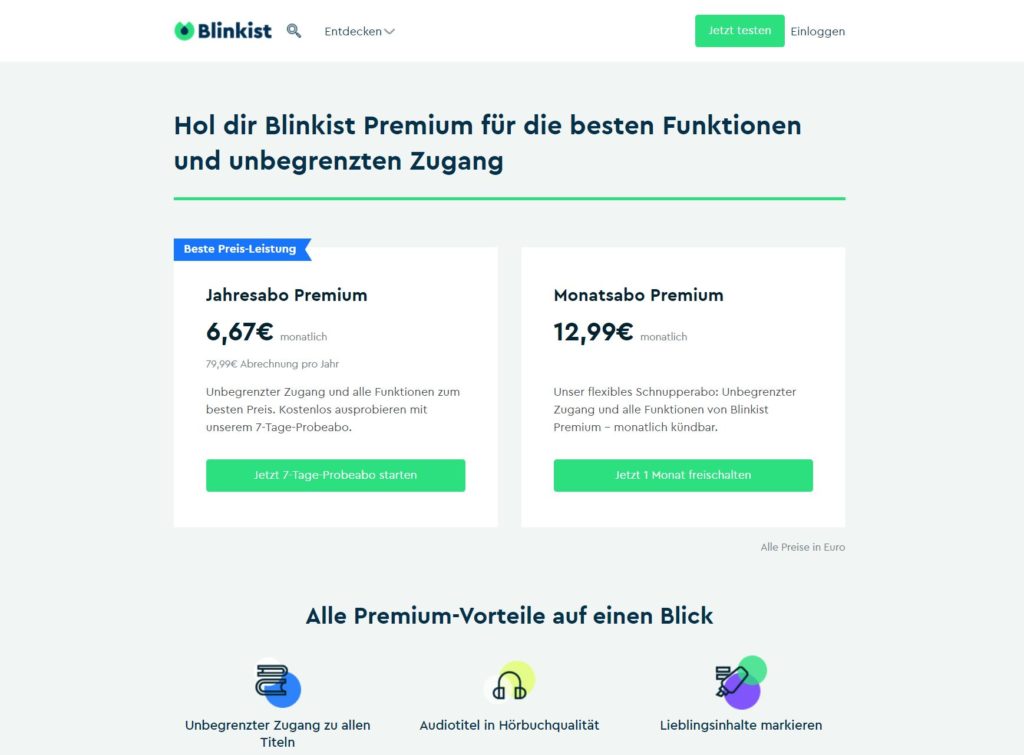 Blinkist Premium Preise